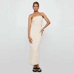 Princess Polly cloud strapless boucle Ivory Textured Knit Dress. Size 8.